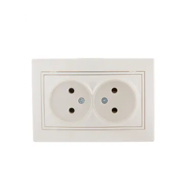 Мира Розетка двойная без заземления керамика жемчужно-белый перламутр со вставкой