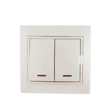 MIRA Выключатель двухклавишный с индикатором жемчужно-перламутровый