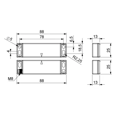 Магнитный датчик (1НЗ+1НО), разъём M8*4 (расст. сраб. 5мм), левый выход, IP68