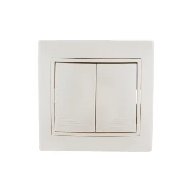 Мира Выключатель двойной жемчужно-белый перламутр со вставкой