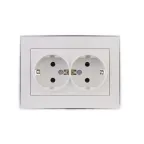 RAIN Розетка двойная с заземлением керамика белая с боковой вставкой хром