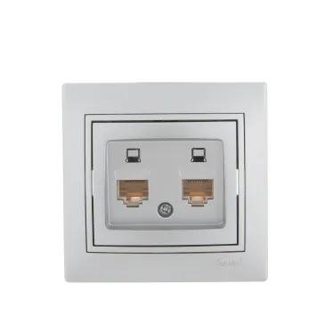 Мира Розетка RJ 45 х2 металлик серый со вставкой