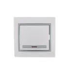 Выключатель одноклавишный, с подсветкой, белый, с серой вставкой