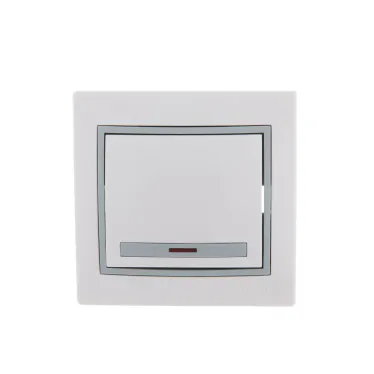 Выключатель одноклавишный, с подсветкой, белый, с серой вставкой