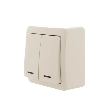 VIOLA Выключатель двойной с подсветкой крем (12шт/144шт)