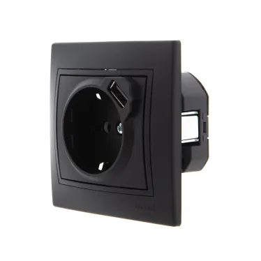 MIRA Розетка с\з +USB чёрный бархат со вставкой (10шт/120шт)