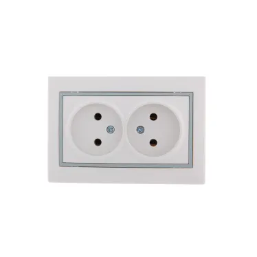 MIRA Розетка двойная без заземления белая с серой вставкой