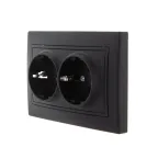 MIRA Розетка двойная с/з керамика чёрный бархат со вставкой (10шт/120шт)