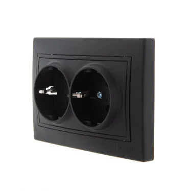 MIRA Розетка двойная с/з керамика чёрный бархат со вставкой (10шт/120шт)