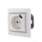Розетка Мира с/з 16A с USB 2.1A скрытой установки белая с серой вставкой