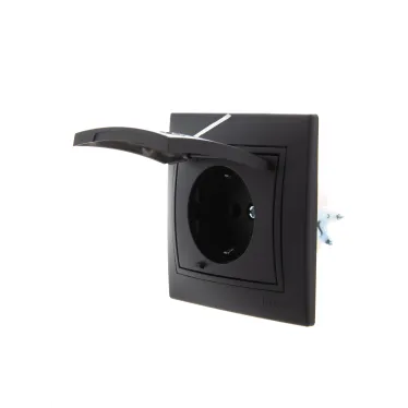 MIRA Розетка с/з с крышкой керамика чёрный бархат со вставкой (10шт/120шт)