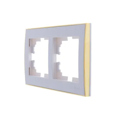 Рамка RAIN двойная горизонтальная белая с боковой вставкой золото