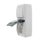 HATA Выключатель двухклавишный с розеткой с заземлением и крышкой белый, вертикальный