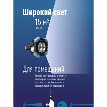 Фонарь светильник рабочая серия 4Вт COBLED+1ВтLED/2 линзы/3xAA/корпус ABS-пластик, КОСМОС