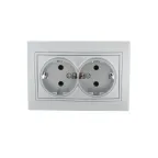 MIRA Розетка двойная с заземлением металлик серая