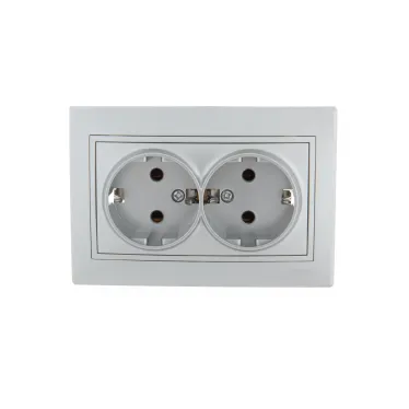 MIRA Розетка двойная с заземлением металлик серая
