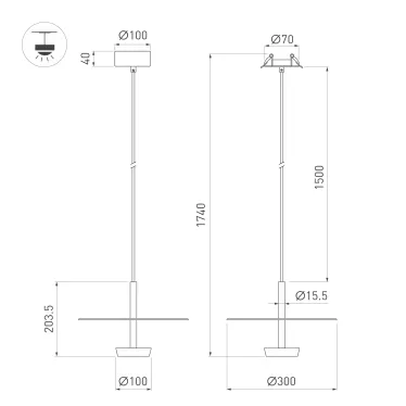 Светильник SP-CAMPANA-HANG-D300-9W 3000K BK, 130 deg, 230V, IP20, металл, 5 лет