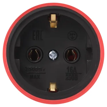 Розетка каучуковая прямая c заземлением 16А IP44 красная RX11-R-IP44