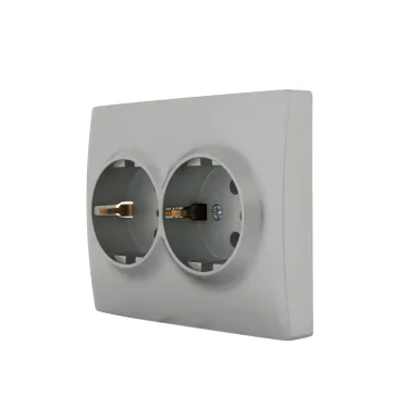 KARINA Розетка двойная с/з ПБТ матовое серебро (10шт/120шт)