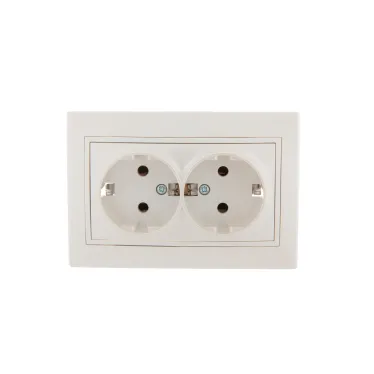 Мира Розетка двойная с заземлением керамика жемчужно-белый перламутр со вставкой