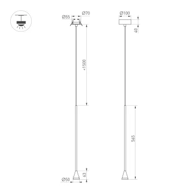Светильник SP-RINAR-HANG-L565-5W 3000K BK, 36 deg, 230V, IP20, металл, 5 лет