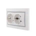 MIRA Розетка двойная с заземлением белая с серой вставкой
