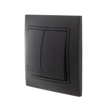 MIRA Выключатель двойной чёрный бархат со вставкой (10шт/120шт)