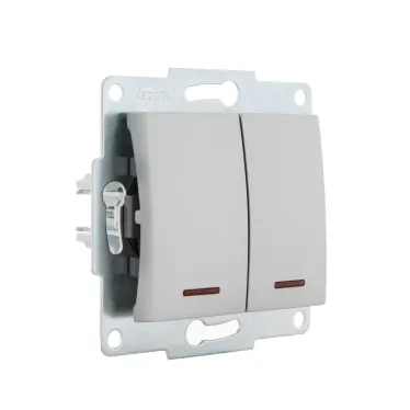 KARINA Выключатель двойной с подсветкой матовое серебро (10шт/120шт)