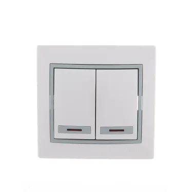 MIRA Выключатель двухклавишный с подсветкой белый с серой вставкой
