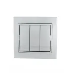 Мира Выключатель тройной металлик серый с вставкой