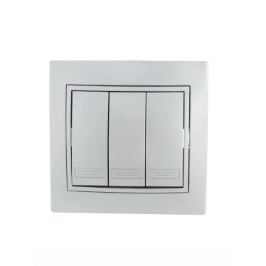 Мира Выключатель тройной металлик серый с вставкой