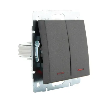 Выключатель RAIN двойной с подсветкой черный графит матовый механизм