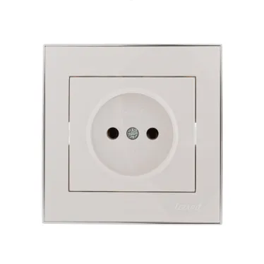 RAIN Розетка без заземления керамика белая с боковой вставкой хром