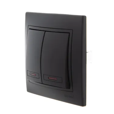 MIRA Выключатель двойной с подсветкой чёрный бархат со вставкой (10шт/120шт)