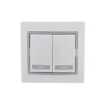 MIRA Выключатель двухклавишный белый с серой вставкой