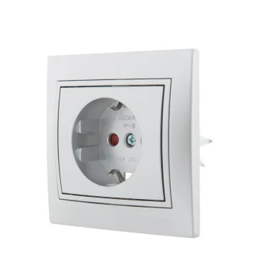 Мира Розетка с защитой от детей керамика металлик серый с вставкой