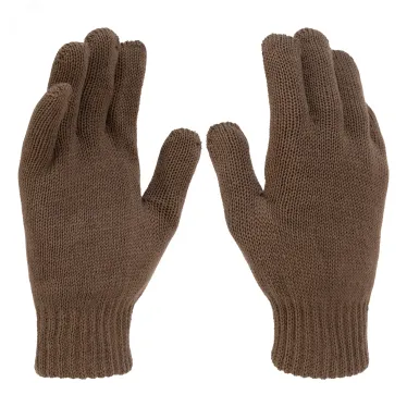 Перчатки трикотажные, акрил, двойные,цвет: коричневый, двойная манжета,