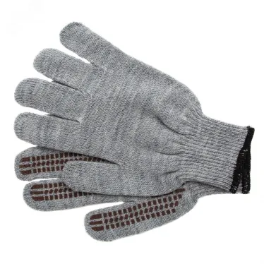 Перчатки трикотажные, акрил, ПВХ гель Протектор , серое мулине, оверлок,