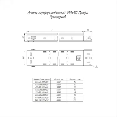 Лоток перфорированный Профи HDZ 100х50х6000 (1,2 мм)