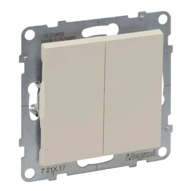 SUNO Выключатель без фиксации (кнопка) 2-клавишный 6А 250В. Безвинтовые зажимы. Цвет "Слоновая кость" | 721217 | Legrand