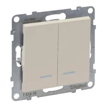 SUNO Выключатель двухклавишный 10АХ 250В с подсветкой/индикацией. Безвинтовые зажимы. Цвет "Слоновая кость" | 721215 | Legrand