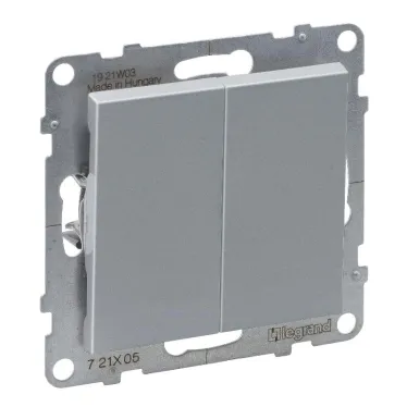 SUNO Выключатель двухклавишный 10А 250В. Безвинтовые зажимы. Цвет "Алюминий" | 721305 | Legrand