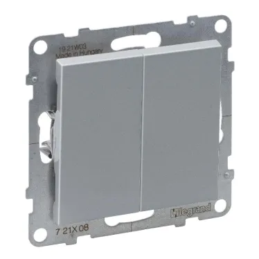 SUNO Переключатель двухклавишный 10А 250В. Безвинтовые зажимы. Цвет "Алюминий" | 721308 | Legrand