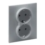 SUNO Силовая розетка двойная 2х2К+З 16А 250В. С защитными шторками. Безвинтовые зажимы Цвет "Алюминий" | 721326 | Legrand