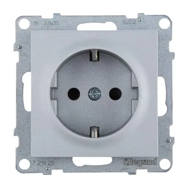 SUNO Силовая розетка 2К+З 16А 250В с защитными шторками.Безвинтовые зажимы. Цвет "Алюминий" | 721320 | Legrand