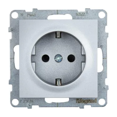 SUNO Силовая розетка 2К+З 16А 250В с защитными шторками. Винтовые зажимы. Цвет "Алюминий" | 721324 | Legrand