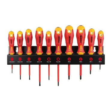 Набор отверток диэлектрических SL/PZ/PH/Tx Ergonic на стальной стойке, 10 шт