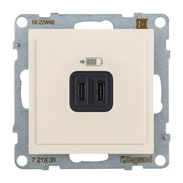 SUNO Зарядное устройство USB 2 выхода Тип С - Тип С Цвет "Слоновая кость" | 721231 | Legrand