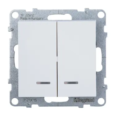 SUNO Выключатель двухклавишный 10АХ 250В с подсветкой/индикацией. Безвинтовые зажимы. Цвет "Белый" | 721115 | Legrand