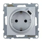 SUNO Комбинированная розетка со шторками 2К+З 16А 250В/USB С 1500мА. Безвинтовые зажимы. Цвет "Алюминий" | 721329 | Legrand